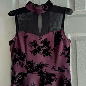 Elegant Floral Black and Purple Dress